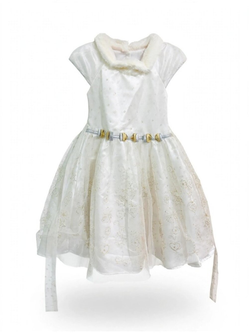Jona Michelle Girls White Faux Fur Collar Holiday Dress Size 5